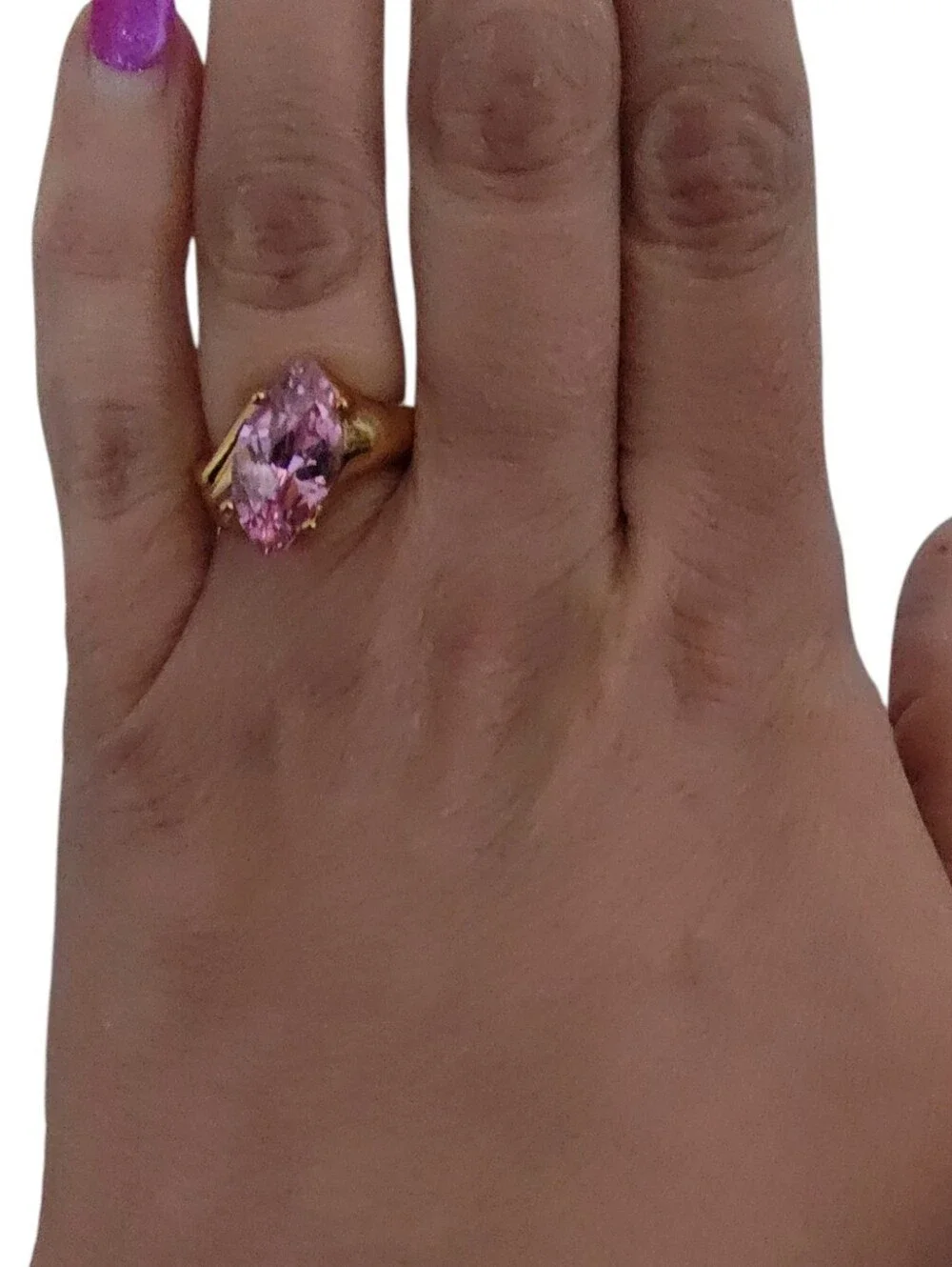 Vintage UTC 925 Gold Tone Pink Statement Ring - Marquise Cut Size 6